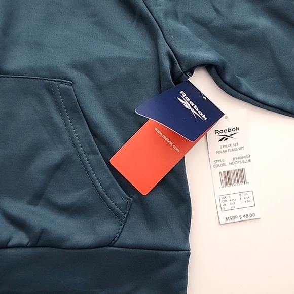 Reebok Youth Girls 2 Pc Set Matching Hoodie Sweatpants Hoops  Blue Teal Sz 4-5YA - Picture 8 of 10